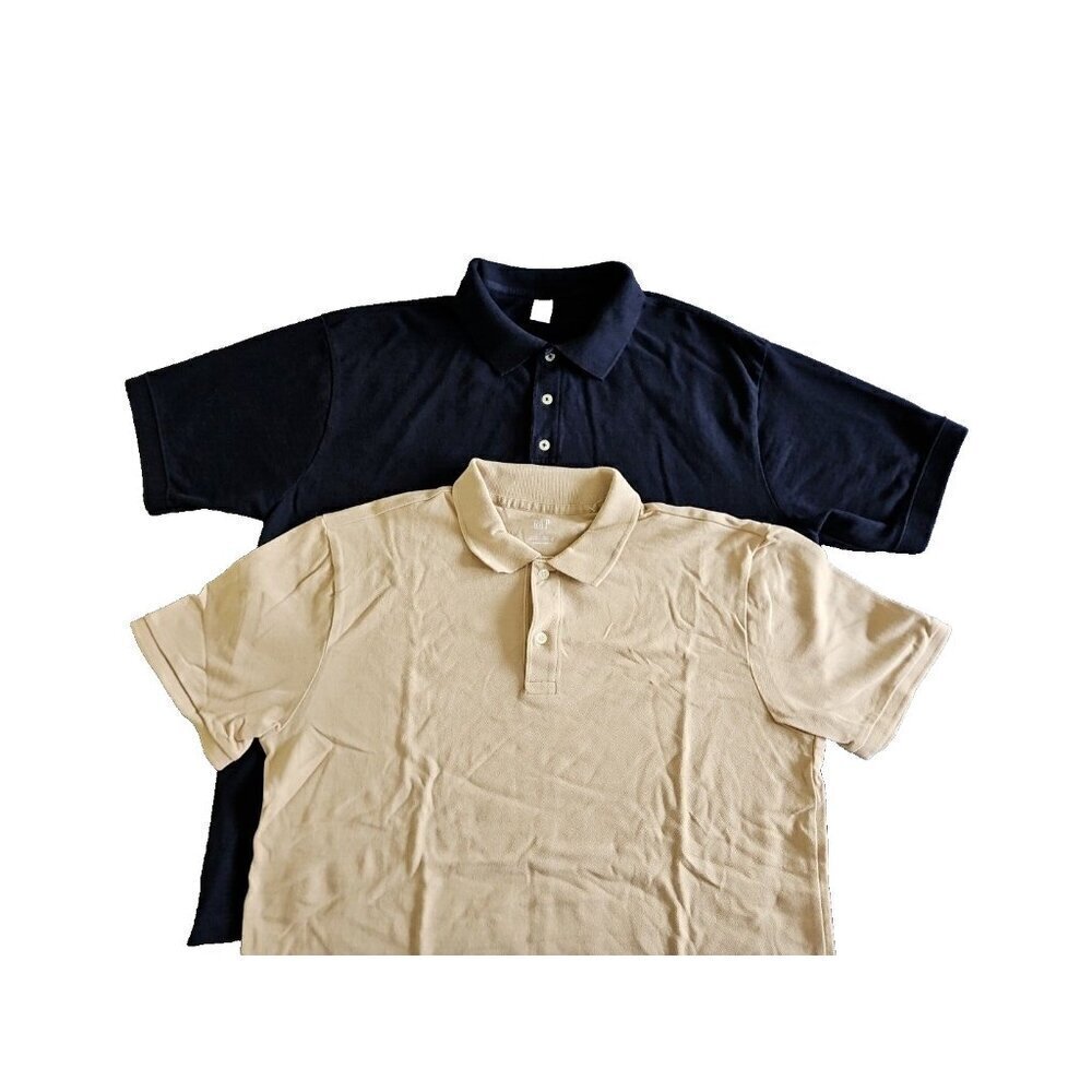 Gap Polo T Shirt Mens L Lot of 2 Black Beige Pique Cotton SS Normcore Casual VTG